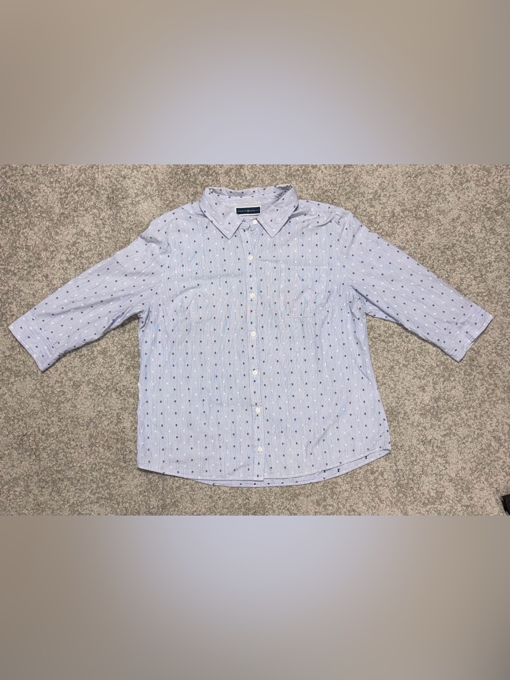 Karen Scott Light Blue Button-Down Shirt with Navy Dot Pattern